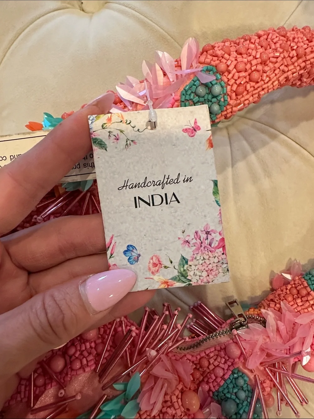 Handcrafted beaded shoulder moon bag made in India